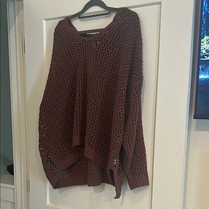 Maurices maroon V-Neck Sweater Chunky Knit Relaxed Fit with Hood